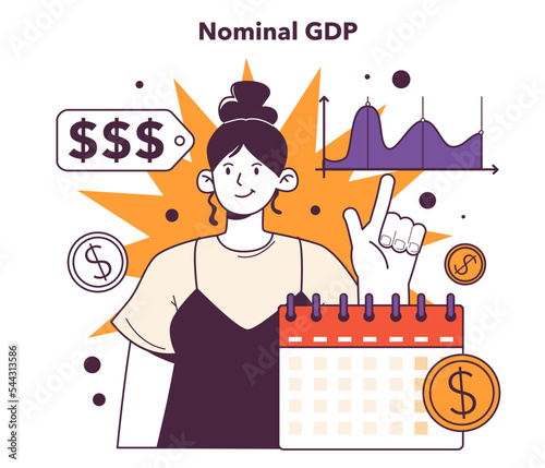 Nominal GDP concept. Growing gross domestic product. Monetary measure