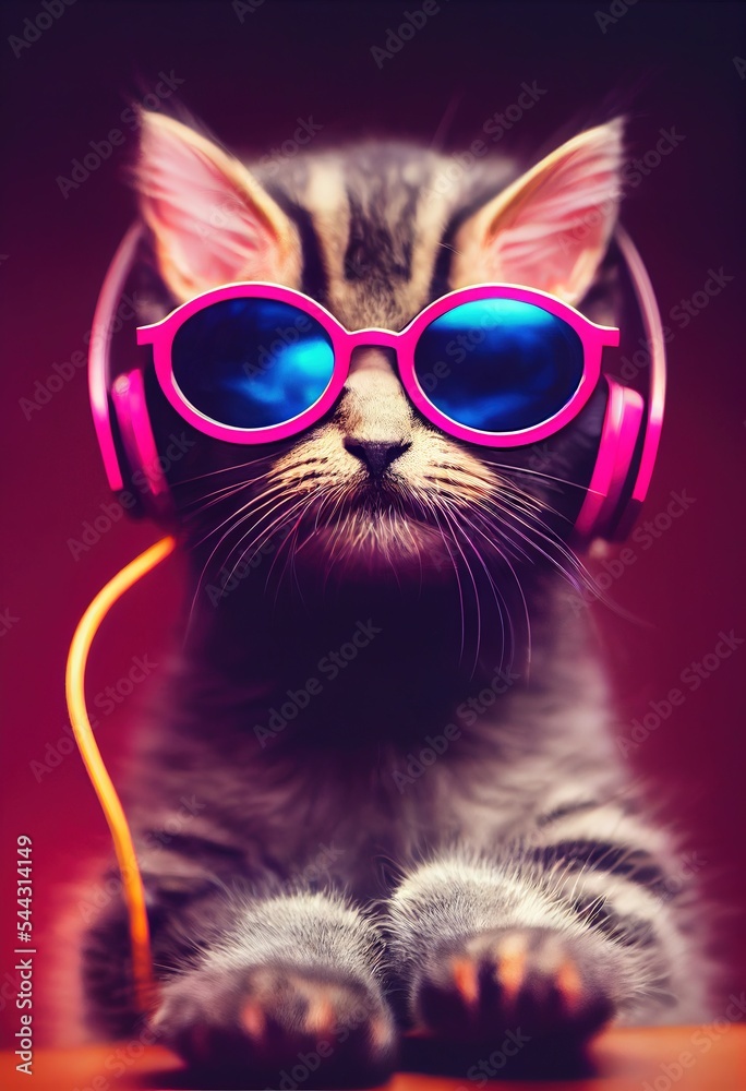 Cat in stylish glasses. Fancy cat in fancy glasses. 3D rendering. Stock  Illustration | Adobe Stock