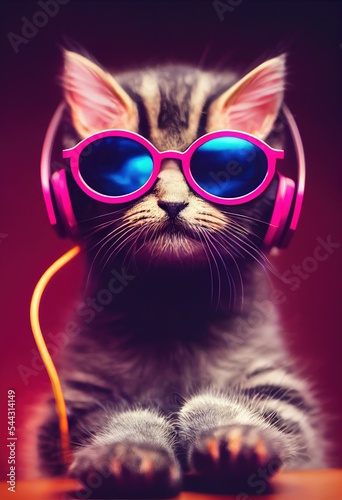 Foto Cat in stylish glasses. Fancy cat in fancy glasses. 3D rendering.