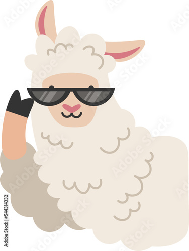 Hand-drawn lama with sunglasses. Vector illustration