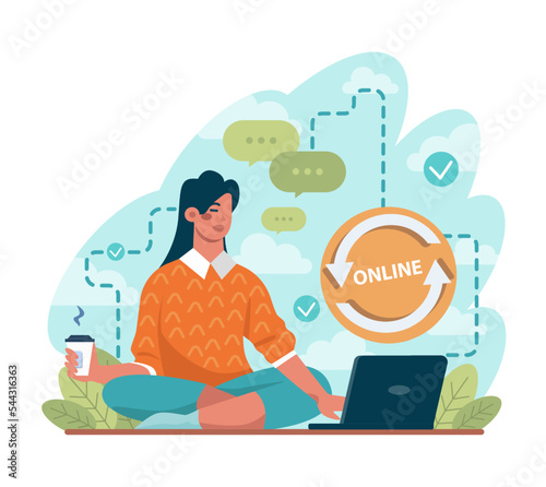 Online communication. Video conferencing and chatting through device