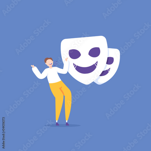 dual personality. two-faced. have ulterior motives. psychopathic and insane. a man laughed horribly and sinisterly. mental health and psychological problems. illustration concept design