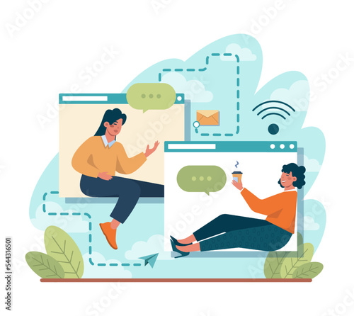 Online communication. Video conferencing through device with internet