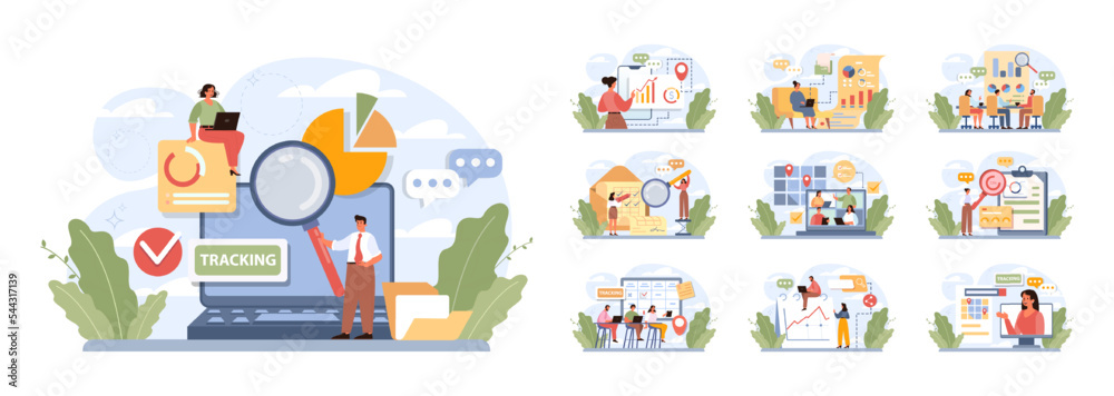 Project tracking concept set. Successful business project planning Project tracking concept set. Successful business project planning