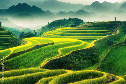 rice terraces in island  tea plantation
