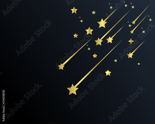 Shooting stars, meteorite falling light in the galaxy. Vector illustration of golden color cosmos