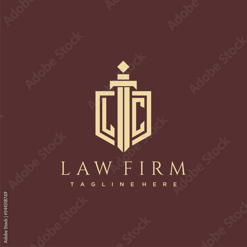 LC letter monogram for law firm with sword and shield logo image