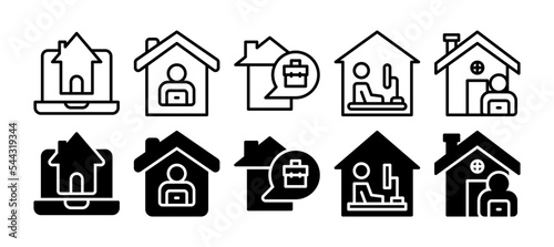 Work from home icon set. Remote work online. Vector illustration with a different style. Line and solid style