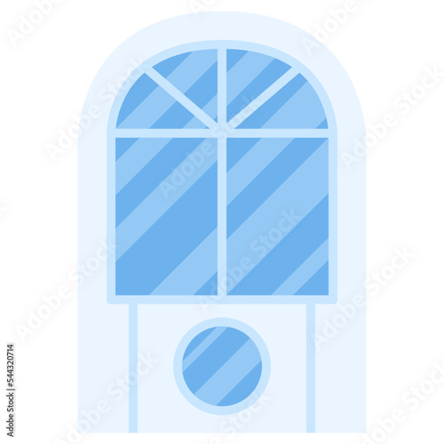 Closed window with circle and square glasses. Frame interior construction isolated. Vector flat cartoon illustration