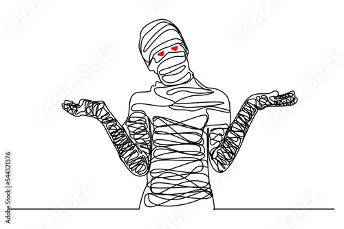 Foto continuous line Scary mummy on Halloween