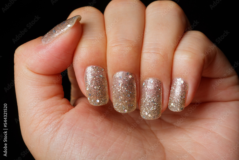 custom made wallpaper toronto digitalCloseup woman nail with fresh glitter manicure on the black background
