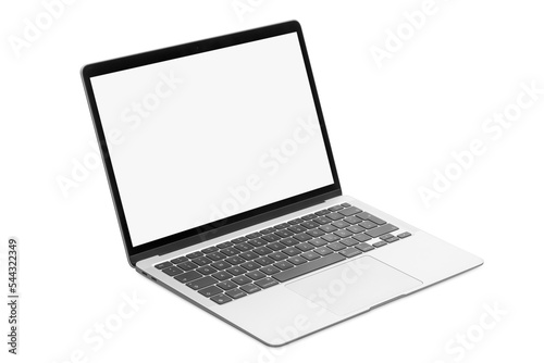modern laptop computer on the tabl on the white blackboard background