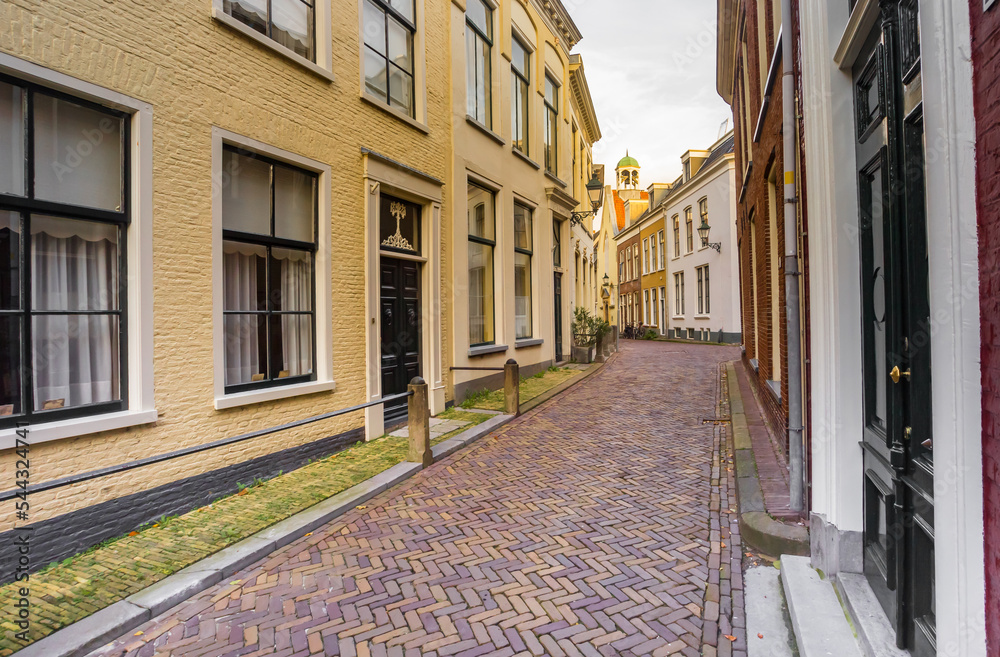 Old street with historic houses in the center of Leeuwarden, Netherlands Old street with historic houses in the center of Leeuwarden, Netherlands