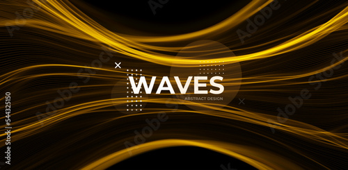 Golden abstract wave. Magic line design. Flow curve motion element. Neon gradient wavy illiustration.