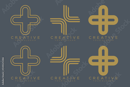 Vector set of medical logo icons with cross. Collection of signs with plus symbol