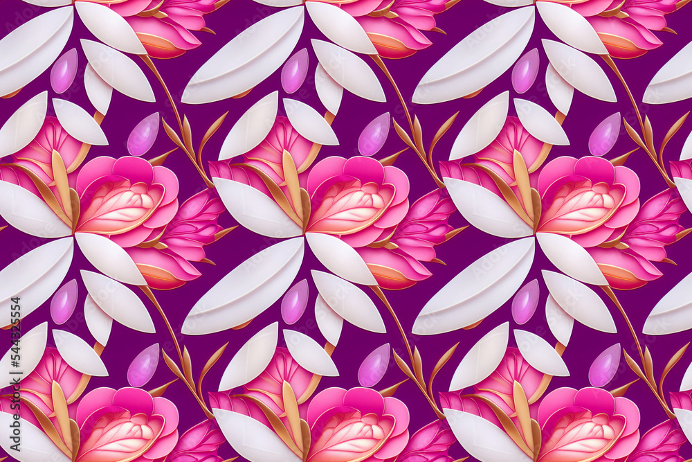Beautiful floral wallpaper. Seamless repeat pattern for wallpaper, fabric and paper packaging, curtains, duvet covers, pillows, digital print design. 3d illustration	