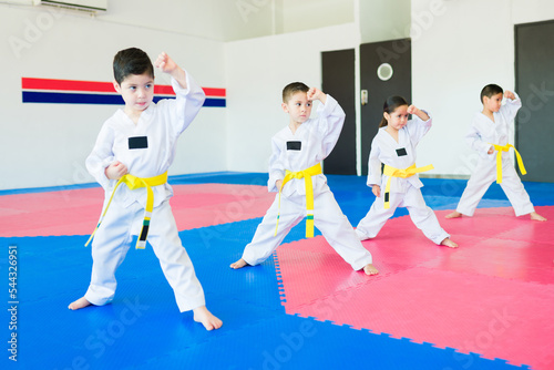 Cute children practicing martial arts
