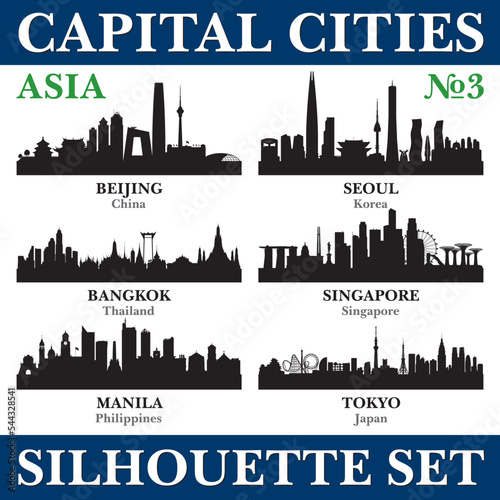 Capital cities silhouette set. Asia. Part 3