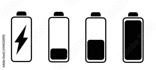 Battery icons set. Battery charging charge indicator icon. level battery energy. Alkaline battery capacity charge icon. Flat style - stock vector.
