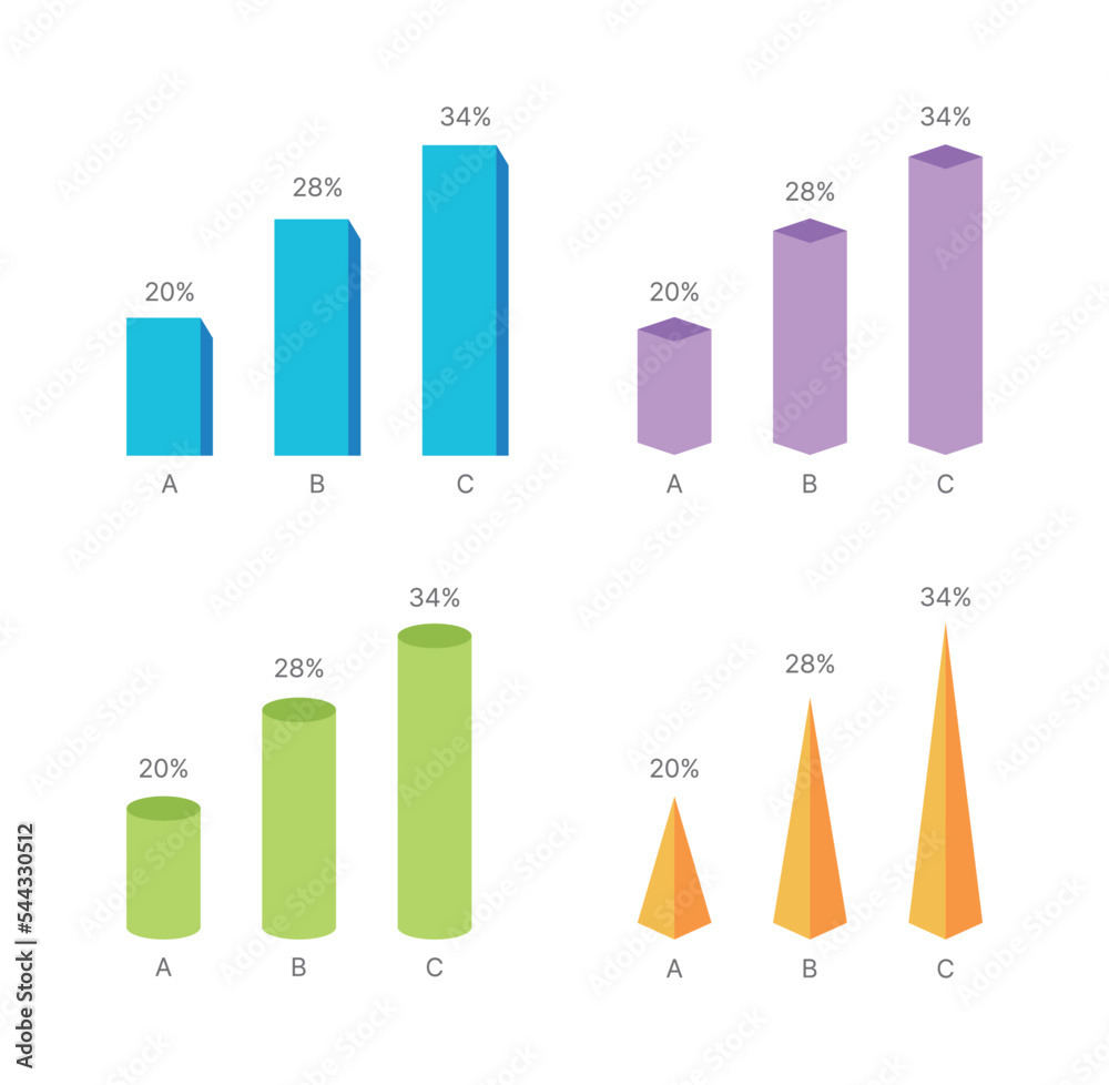 Set of three-dimensional bar graph templates as editorial design source for corporate business presentations, reports, flyers, brochures. Set of three-dimensional bar graph templates as editorial design source for corporate business presentations, reports, flyers, brochures.