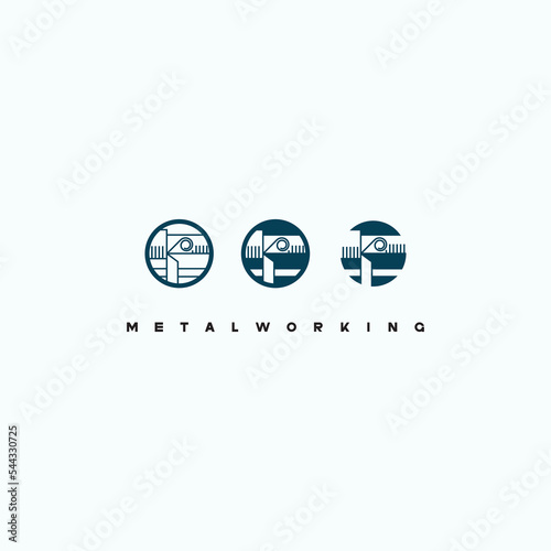 illustration consisting of an image of a lathe and the inscription "metalworking"