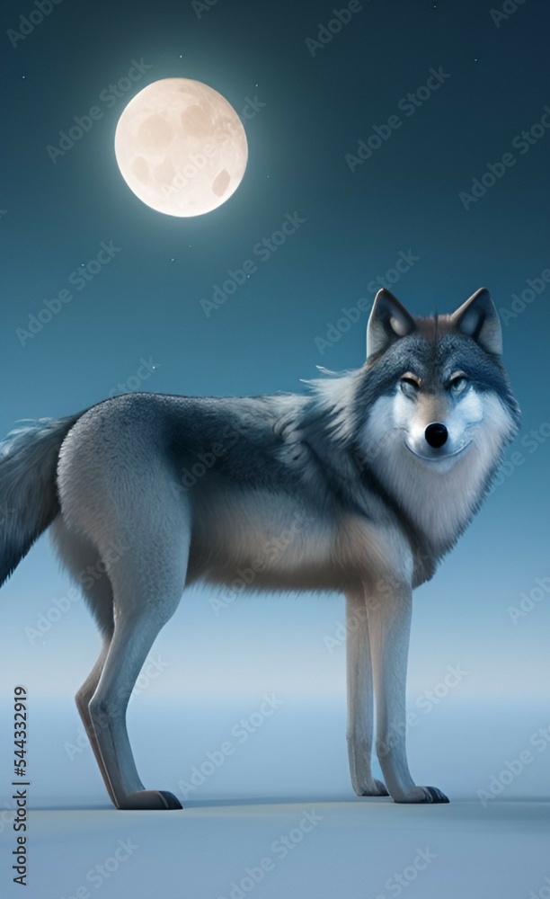 Naklejka premium Wolf and the moon