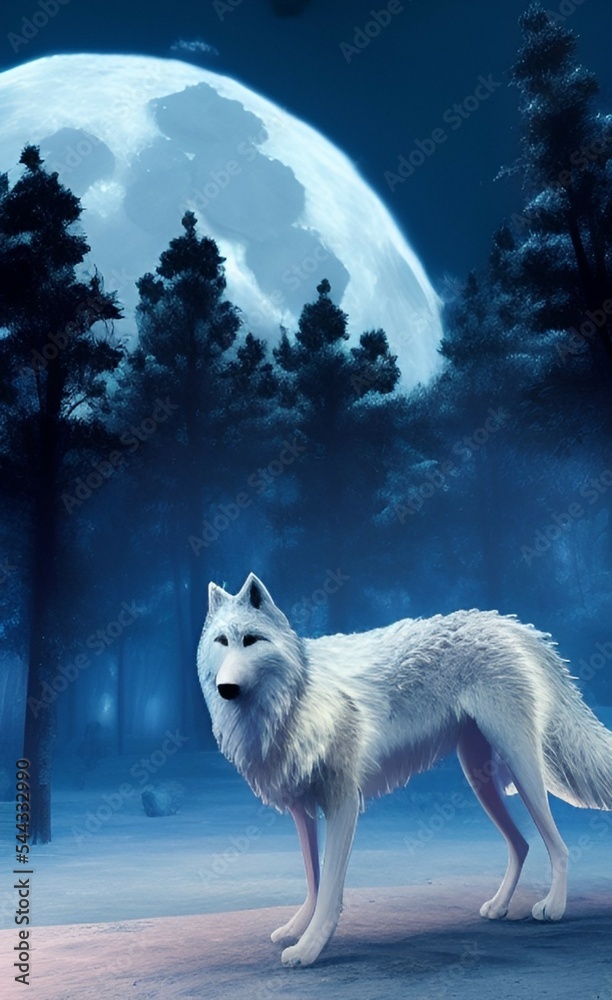 Obraz premium Wolf and the moon