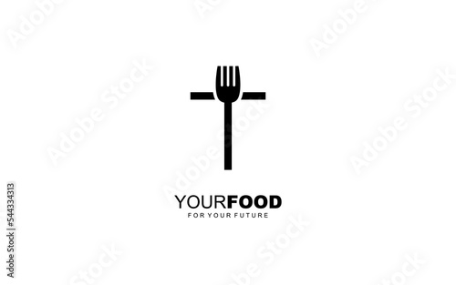 T logo cafe or restaurant for branding company. cooking template vector illustration for your brand.