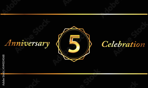 5 anniversary celebration. luxury 5th anniversary celebration. 5 year anniversary celebration with hexagonal and black background.	