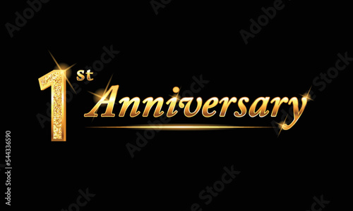 1 anniversary celebration. 1st anniversary celebration. 1 year anniversary celebration with glitter shine and black background.
