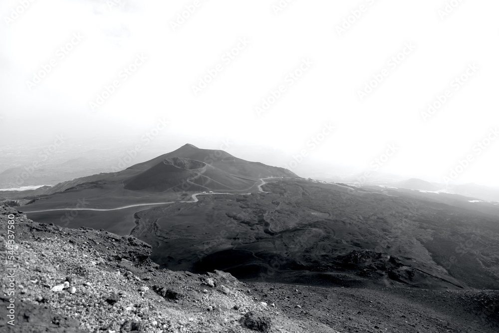 Black and White photography of volcanic mountain on Sicily island- Etna. 