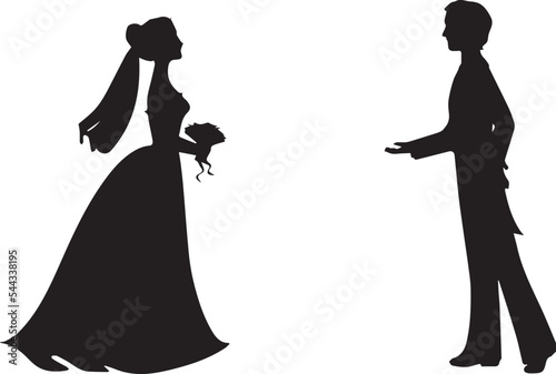 Fotobehang silhouette of bride and groom