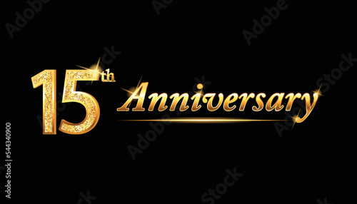 15 anniversary celebration. 15th anniversary celebration. 115 year anniversary celebration with glitter shine and black background.