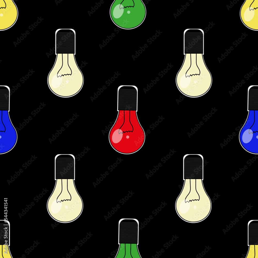Seamless pattern with coloured lamp edison. Print for wallpaper or fabric with lamp. Seamless pattern with coloured lamp edison. Print for wallpaper or fabric with lamp.