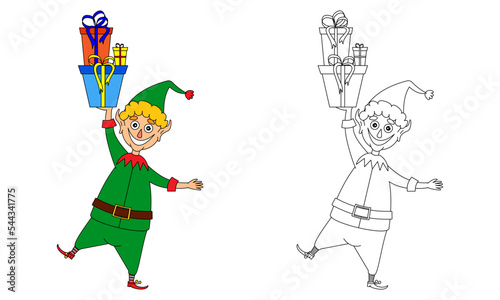 elf coloring book based on a sample vector New Year and Christmas illustration