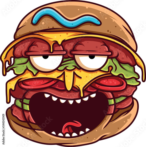 Hamburger Cheeseburger Cartoon Character. happy face. vector art. illustration vector graphic of Cute Doodle Burger
