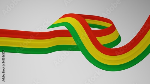 Close-up render of the twisted ribbon of the Bolivia flag, the national colors of Bolivia as a ribbon in 4k resolution, colors: RGB. High quality 3d illustration