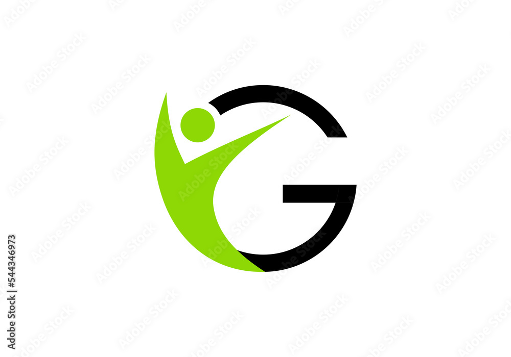 initial letter G logo with green leaves silhouette people initial company icon business logo background illustration initial letter G logo with green leaves silhouette people initial company icon business logo background illustration