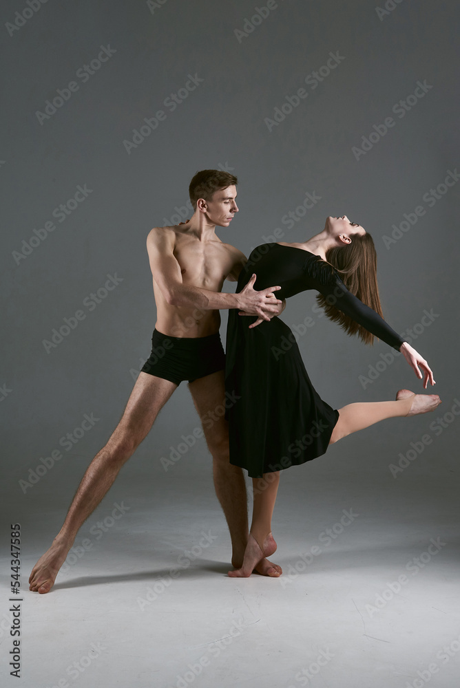 The Two Beautiful Young Contemporary Dance Couple Emotional Duet Performing Choreographic Art 