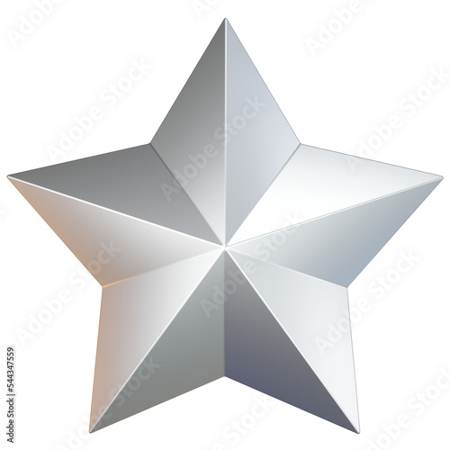 3d illustration of a silver star made of metal for decoration on a Christmas tree.