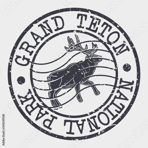 Grand Teton, Wyoming, USA Silhouette Postal Passport. Stamp Round Vector Icon. Design Travel Postmark. 