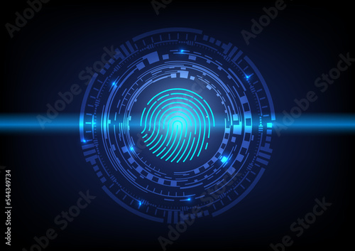 Abstract security concept. Fingerprint on futuristic technology background. Vector illustration.