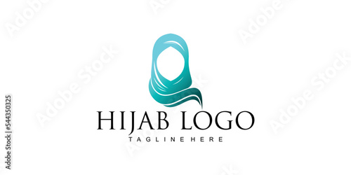 Moslem hijab logo design with modern style premium vector
