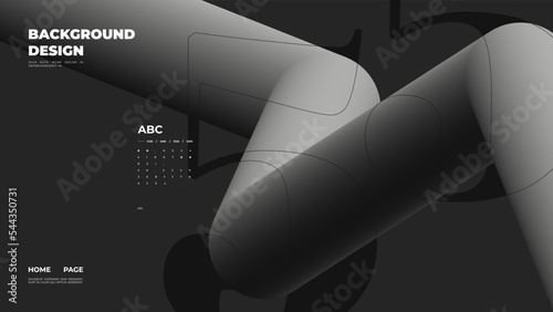 Abstract web page, homepage, landing page concept. Strict and discreet background. Type and 3D shapes.