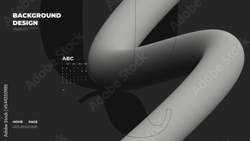 Abstract web page, homepage, landing page concept. Strict and discreet background. Type and 3D shapes.