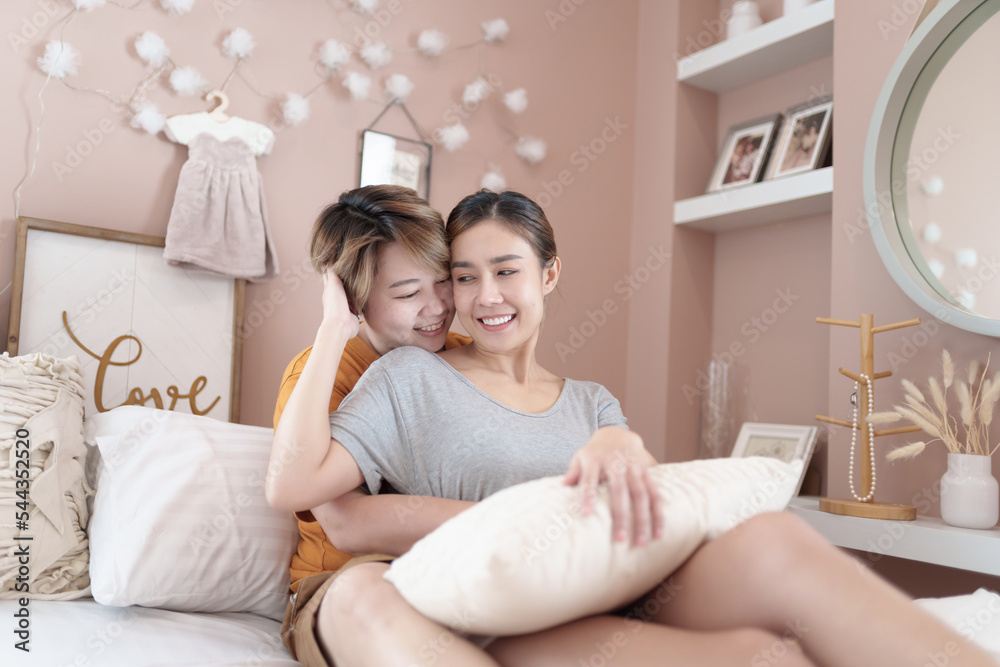 Asian lesbian couple, LGBTQ. Happy Two young Asia women showing love and romance together at home. Positive mood and moment of LGBT lesbian. Asian lesbian couple, LGBTQ. Happy Two young Asia women showing love and romance together at home. Positive mood and moment of LGBT lesbian.