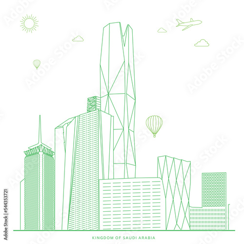 Kingdom of Saudi Arabia Famous Buildings in Riyadh KAFD. Editable Vector Illustration