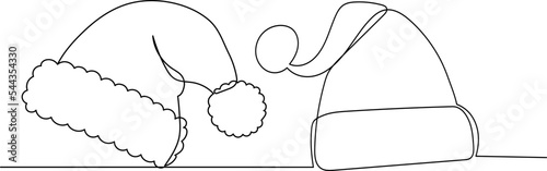 santa hats outline, one continuous line drawing, isolated, vector
