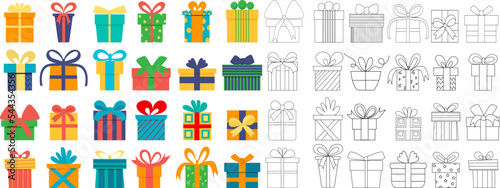 set of gifts in flat style, isolated vector design