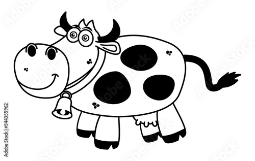 Abstract illustration of a dairy cow with bell in a black color
